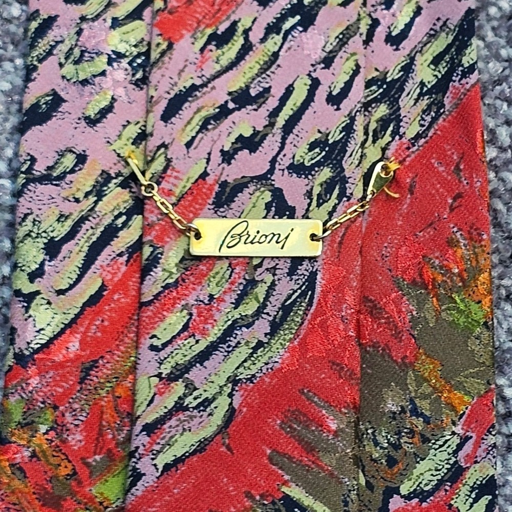 Vintage Brioni rare gold chain tag Impressionist Landscape men's Silk tie Italy - Picture 3 of 6